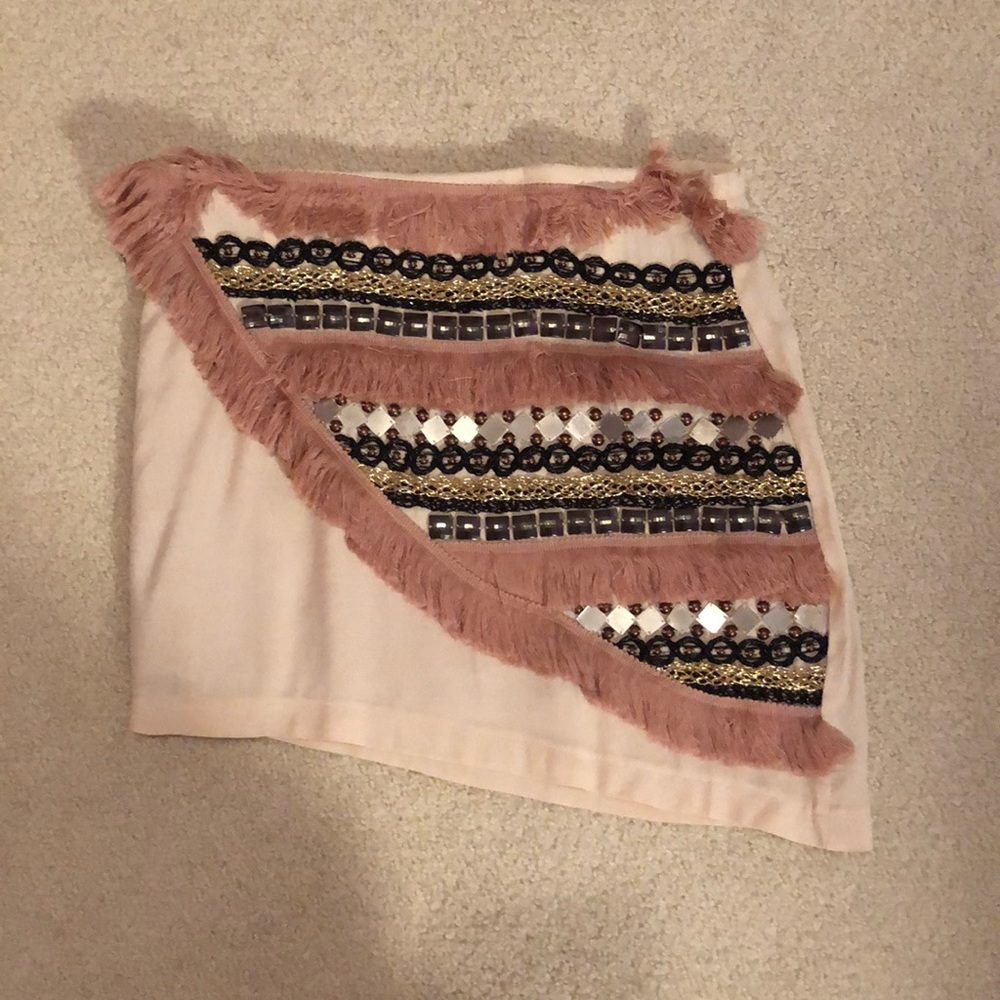 Asymmetrical Beaded & Fringe Skirt